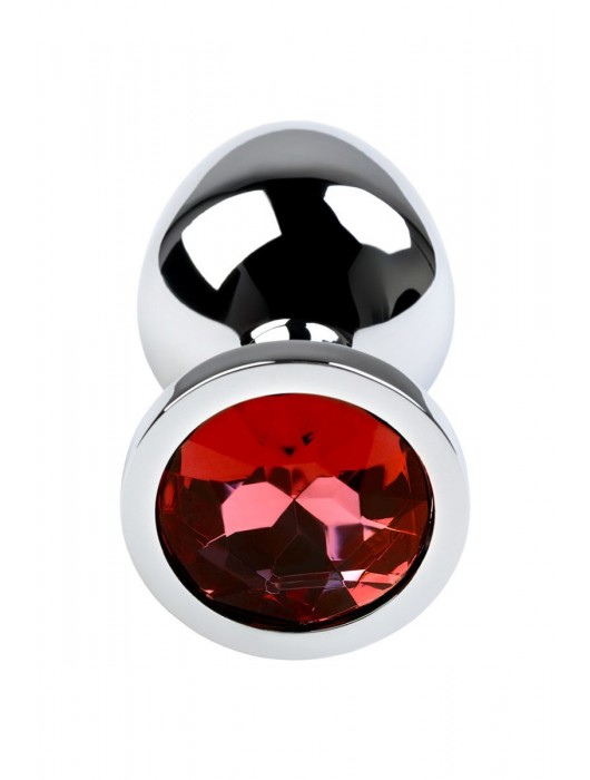 Серебристая коническая анальная пробка с красным кристаллом - 8 см. - ToyFa - купить с доставкой в Барнауле
