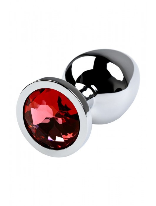 Серебристая коническая анальная пробка с красным кристаллом - 8 см. - ToyFa - купить с доставкой в Барнауле