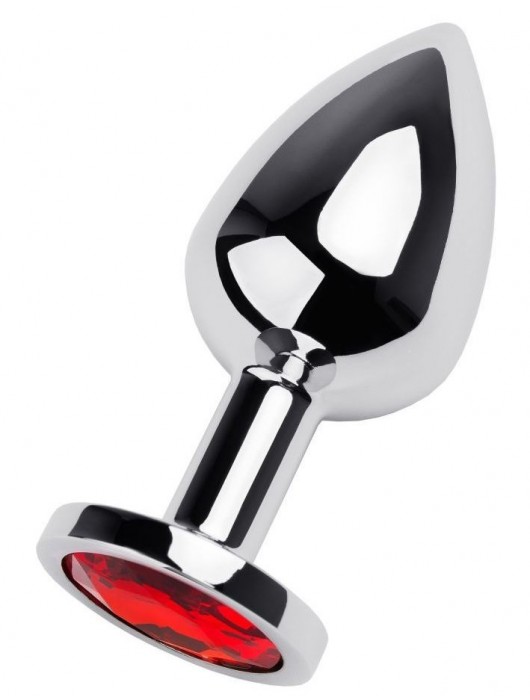 Серебристая коническая анальная пробка с красным кристаллом - 8 см. - ToyFa - купить с доставкой в Барнауле