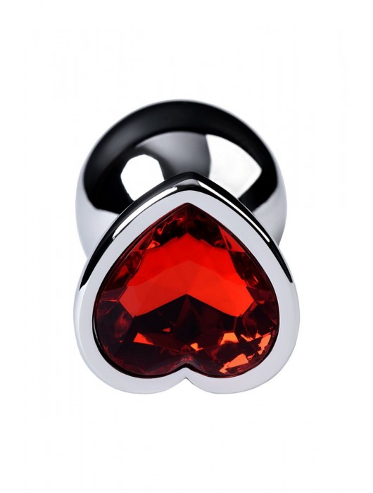 Серебристая коническая анальная пробка с красным кристаллом-сердечком - 7 см. - ToyFa - купить с доставкой в Барнауле