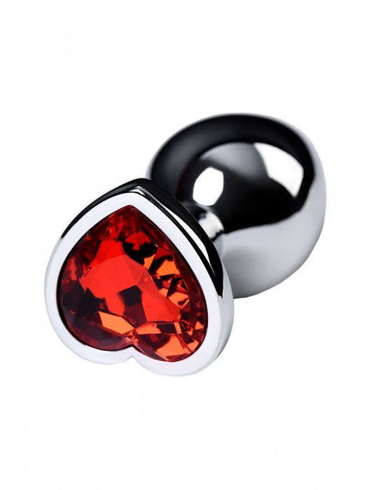 Серебристая коническая анальная пробка с красным кристаллом-сердечком - 7 см. - ToyFa - купить с доставкой в Барнауле