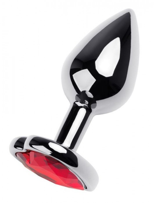 Серебристая коническая анальная пробка с красным кристаллом-сердечком - 7 см. - ToyFa - купить с доставкой в Барнауле