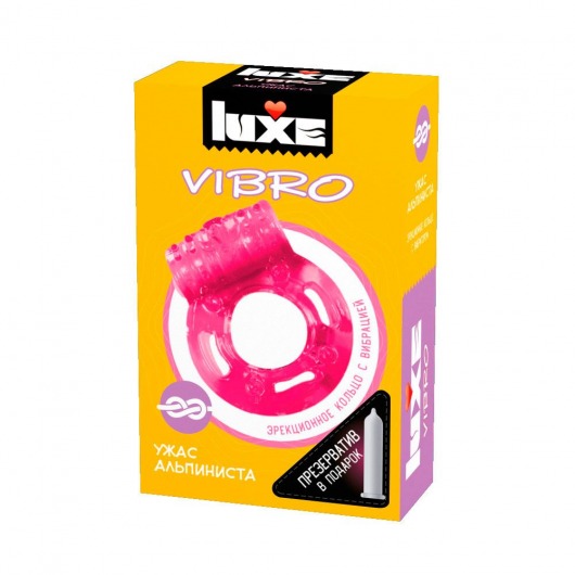 Розовое эрекционное виброкольцо Luxe VIBRO  Ужас Альпиниста  + презерватив - Luxe - в Барнауле купить с доставкой