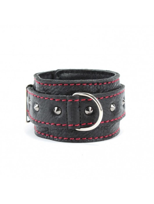 Черные оковы с шипами и контрастной строчкой - БДСМ Арсенал - купить с доставкой в Барнауле