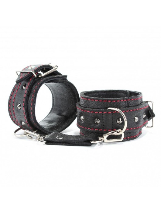 Черные оковы с шипами и контрастной строчкой - БДСМ Арсенал - купить с доставкой в Барнауле