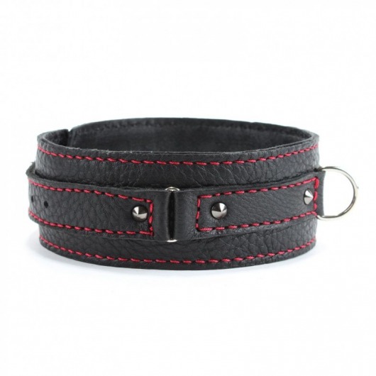 Черный ошейник из натуральной кожи с шипами - БДСМ Арсенал - купить с доставкой в Барнауле