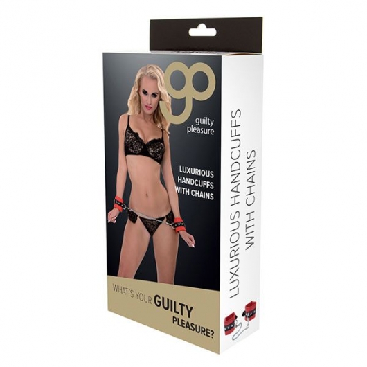 Красно-чёрные наручники на металлической цепочке - Blush Novelties - купить с доставкой в Барнауле