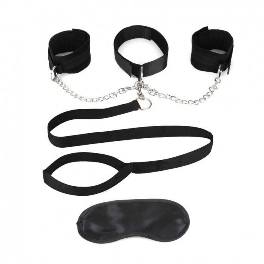 Чёрный ошейник с наручниками и поводком Collar Cuffs   Leash Set - Lux Fetish - купить с доставкой в Барнауле