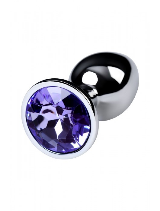 Серебристая конусовидная анальная пробка с фиолетовым кристаллом - 7 см. - ToyFa - купить с доставкой в Барнауле