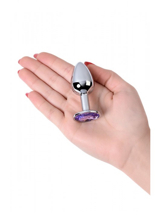 Серебристая конусовидная анальная пробка с фиолетовым кристаллом - 7 см. - ToyFa - купить с доставкой в Барнауле
