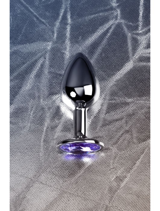Серебристая конусовидная анальная пробка с фиолетовым кристаллом - 7 см. - ToyFa - купить с доставкой в Барнауле