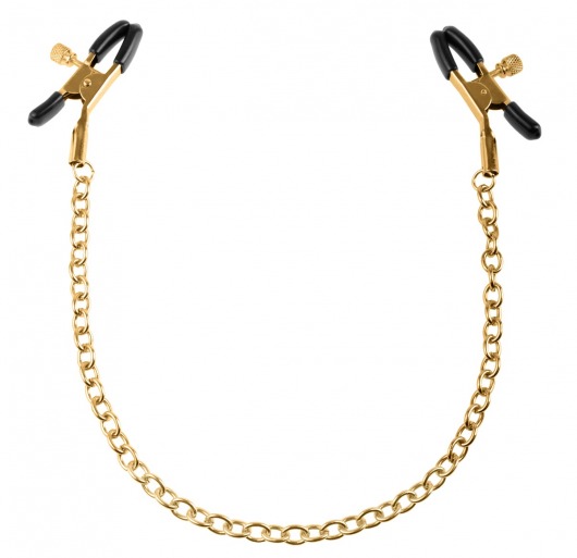 Чёрные с золотом зажимы на соски Gold Chain Nipple Clamps - Pipedream - купить с доставкой в Барнауле