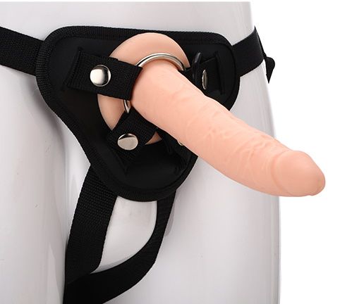 Телесный страпон на черных трусиках STRAP ON REAL DILDO - 20 см. - Dream Toys - купить с доставкой в Барнауле