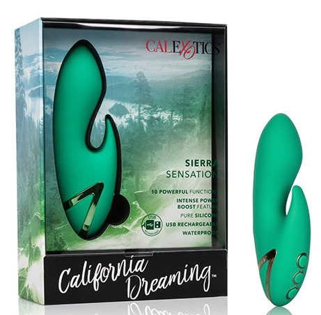 Зеленый вибромассажер-кролик Sierra Sensation - 15 см. - California Exotic Novelties