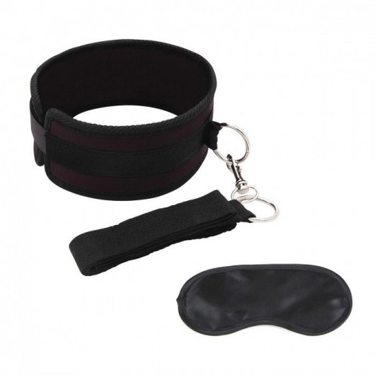 Черный ошейник с длинным поводком Collar and Leash Set - Lux Fetish - купить с доставкой в Барнауле