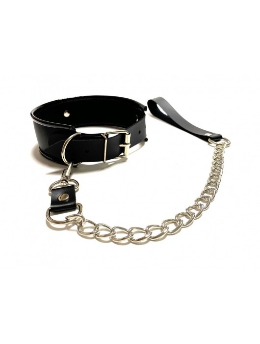 Черный ошейник с поводком из эко-кожи - БДСМ Арсенал - купить с доставкой в Барнауле