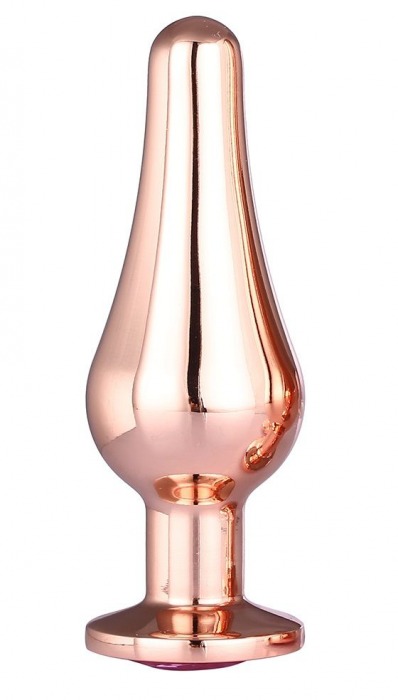 Золотистая анальная пробка с кристаллом Rose Gold Pleasure Plug S - 9 см. - Dream Toys