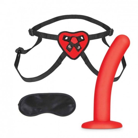 Красный поясной фаллоимитатор Red Heart Strap on Harness   5in Dildo Set - 12,25 см. - Lux Fetish - купить с доставкой в Барнауле