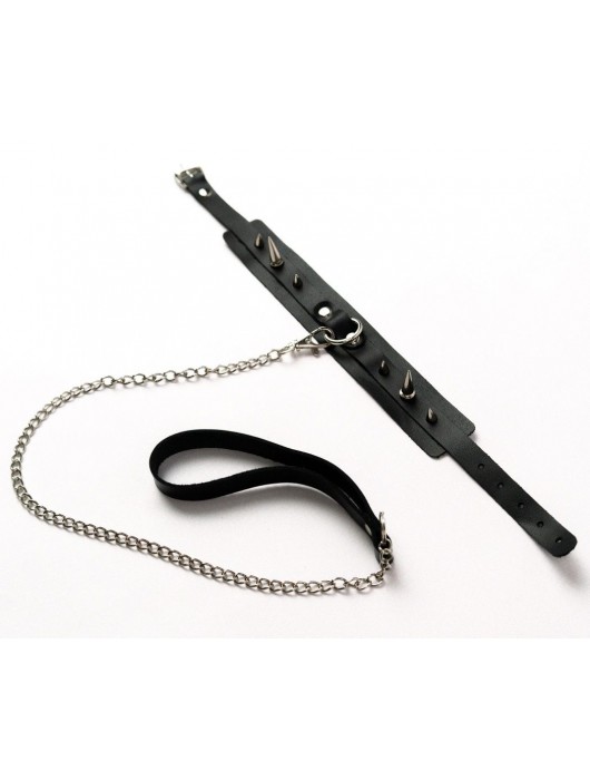 Черный ошейник с шипами и поводком - Crazy Handmade - купить с доставкой в Барнауле