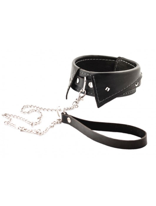 Черный ошейник-воротничок с металлическим поводком - Crazy Handmade - купить с доставкой в Барнауле