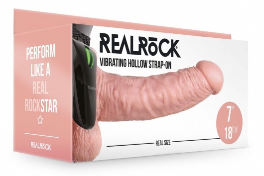 Телесный реалистичный вибрострапон-фаллопротез с мошонкой - 18 см. - Shots Media BV - купить с доставкой в Барнауле