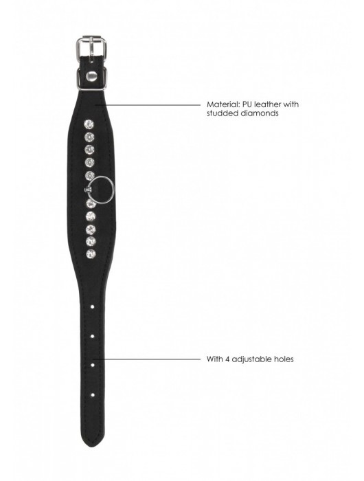 Черные наручники Diamond Studded Wrist Cuffs - Shots Media BV - купить с доставкой в Барнауле