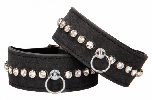 Черные наручники Diamond Studded Wrist Cuffs - Shots Media BV - купить с доставкой в Барнауле