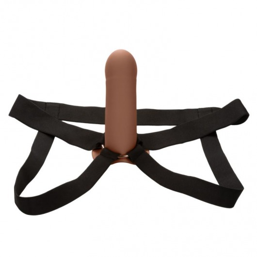 Коричневый фаллопротез из силикона Extension with Harness - 15,75 см. - California Exotic Novelties - купить с доставкой в Барнауле