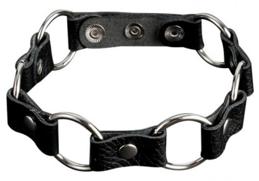 Кожаный черный ошейник с кольцами - Sitabella - купить с доставкой в Барнауле