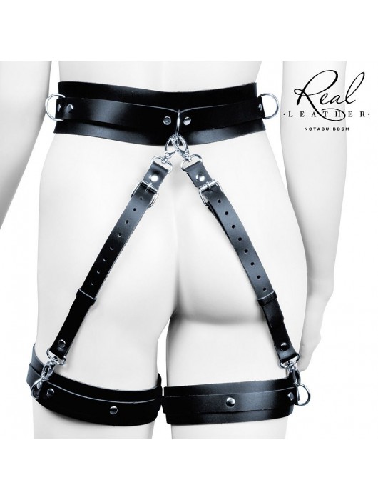 Черный кожаный пояс с гартерами - S-M - Notabu - купить с доставкой в Барнауле