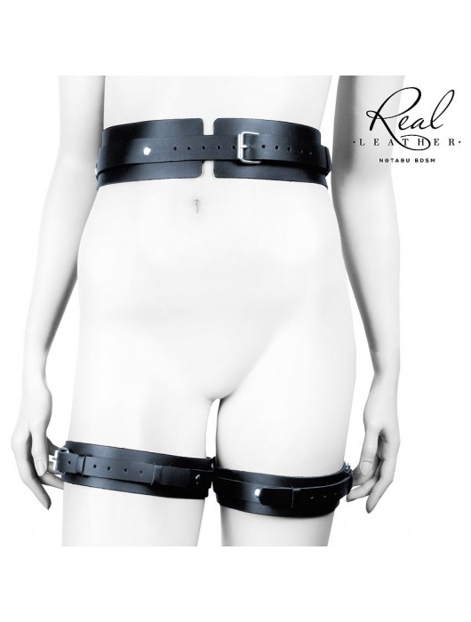 Черный кожаный пояс с гартерами - L-XL - Notabu - купить с доставкой в Барнауле