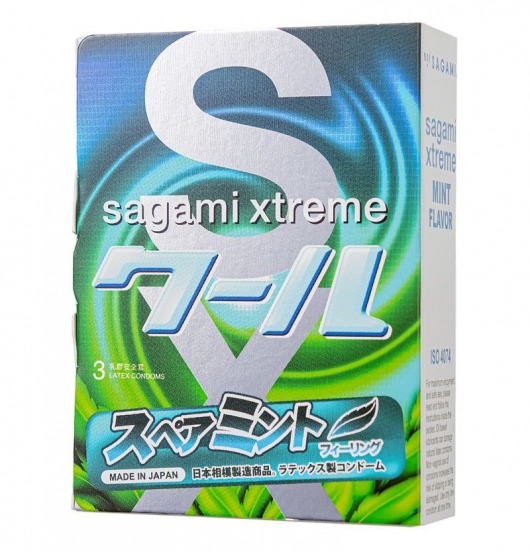 Презервативы Sagami Xtreme Mint с ароматом мяты - 3 шт. - Sagami - купить с доставкой в Барнауле