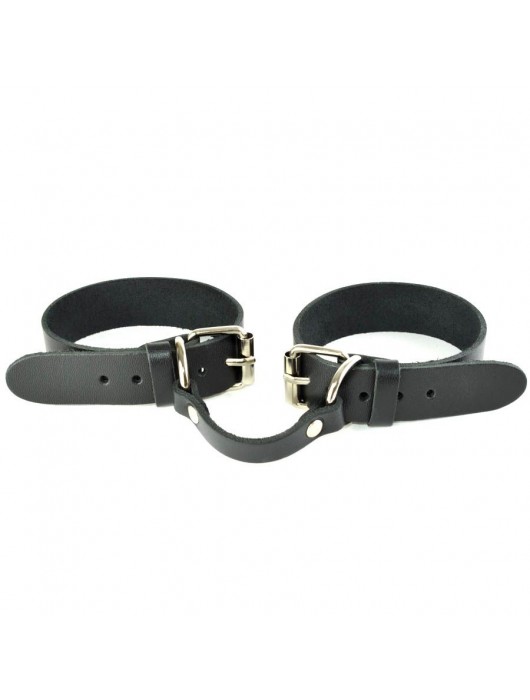 Черные кожаные наручники со съемной красной опушкой - Sitabella - купить с доставкой в Барнауле