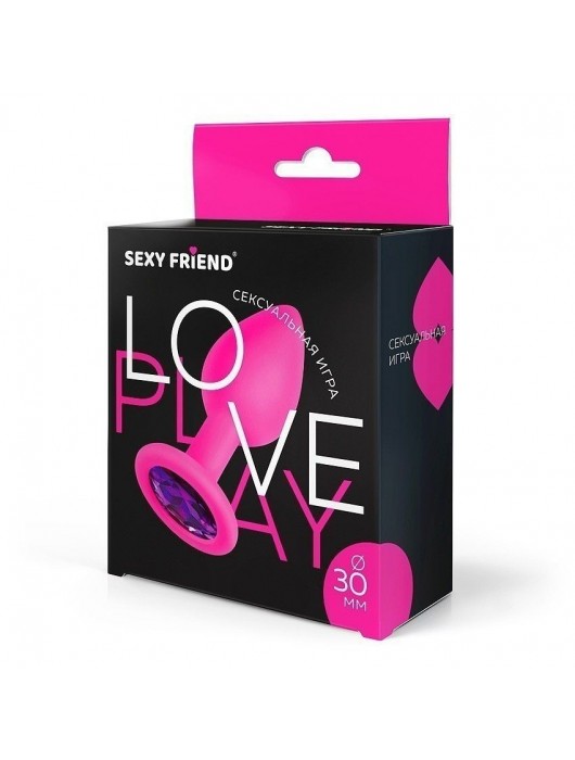 Розовая силиконовая анальная втулка с фиолетовым кристаллом - 7,3 см. - 1137