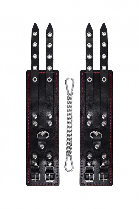 Черные кожаные оковы с двумя ремнями и контрастной строчкой - Pecado - купить с доставкой в Барнауле