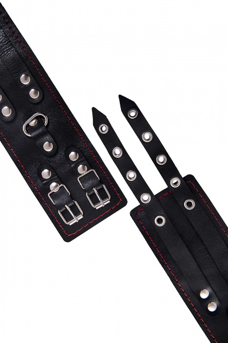 Черные кожаные оковы с двумя ремнями и контрастной строчкой - Pecado - купить с доставкой в Барнауле