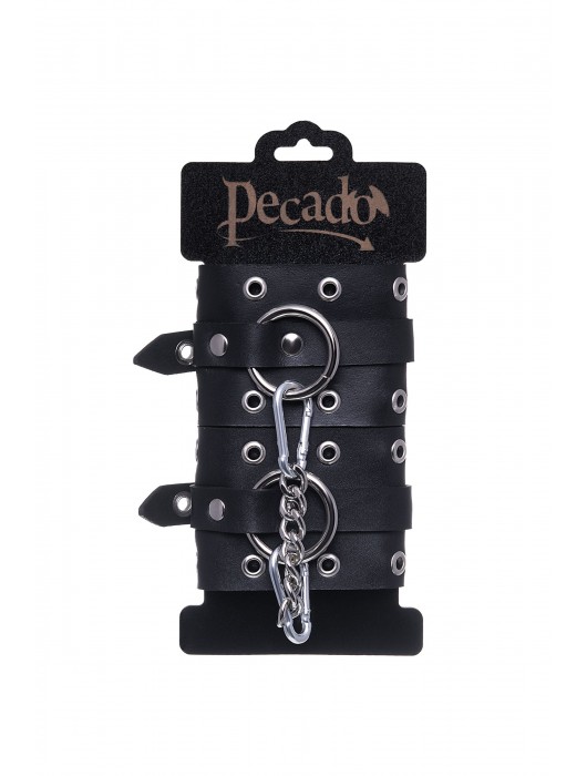Черные кожаные однослойные наручники с люверсами - Pecado - купить с доставкой в Барнауле
