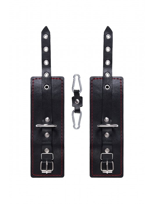 Черные кожаные однослойные наручники с контрастной строчкой - Pecado - купить с доставкой в Барнауле
