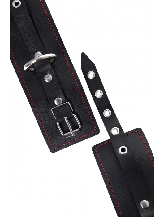 Черные кожаные однослойные наручники с контрастной строчкой - Pecado - купить с доставкой в Барнауле