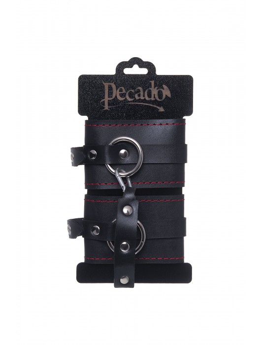 Черные кожаные однослойные оковы с контрастной строчкой - Pecado - купить с доставкой в Барнауле