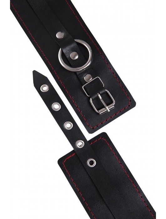 Черные кожаные однослойные оковы с контрастной строчкой - Pecado - купить с доставкой в Барнауле