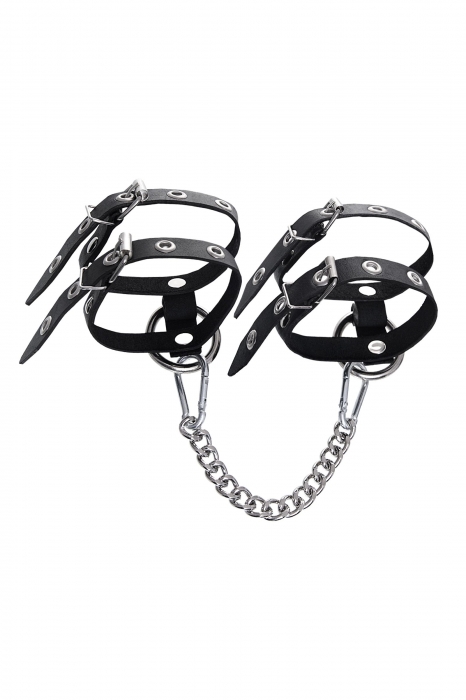 Черные однослойные кожаные оковы из двух ремешков - Pecado - купить с доставкой в Барнауле