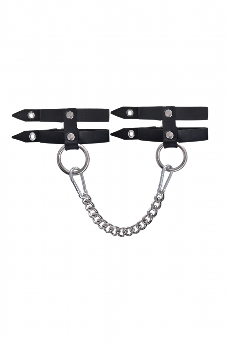 Черные однослойные кожаные оковы из двух ремешков - Pecado - купить с доставкой в Барнауле