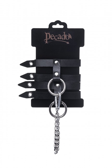 Черные однослойные кожаные оковы из двух ремешков - Pecado - купить с доставкой в Барнауле