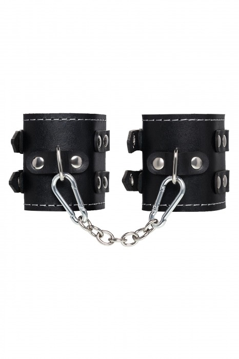 Черные кожаные наручники с двумя ремнями и красной подкладкой - Pecado - купить с доставкой в Барнауле
