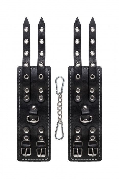 Черные кожаные наручники с двумя ремнями и красной подкладкой - Pecado - купить с доставкой в Барнауле