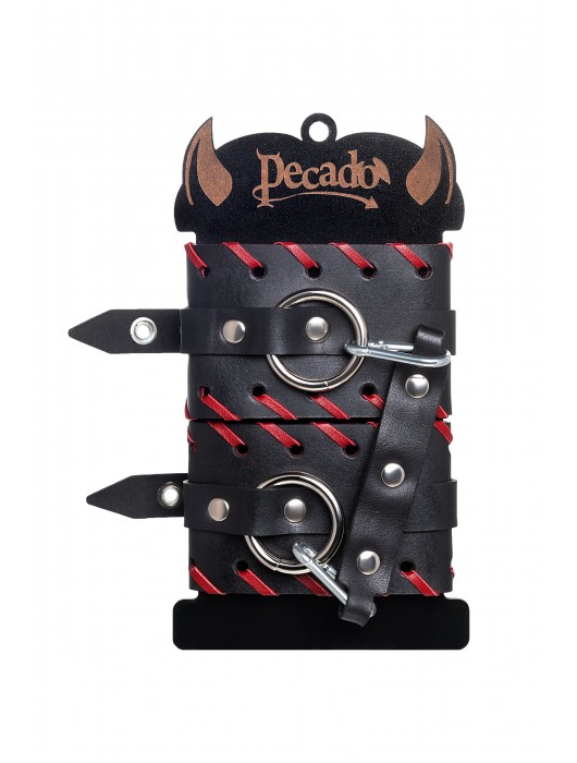Черно-красные оковы из натуральной кожи - Pecado - купить с доставкой в Барнауле