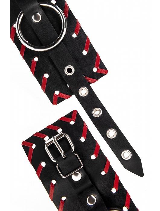 Черно-красные оковы из натуральной кожи - Pecado - купить с доставкой в Барнауле