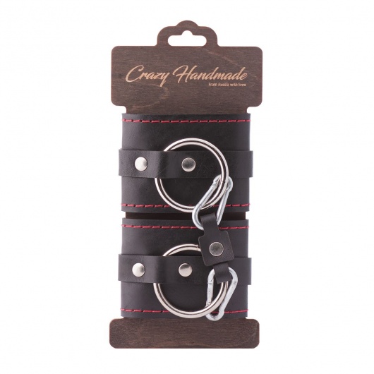 Черные однослойные кожаные наручники с контрастной строчкой - Crazy Handmade - купить с доставкой в Барнауле