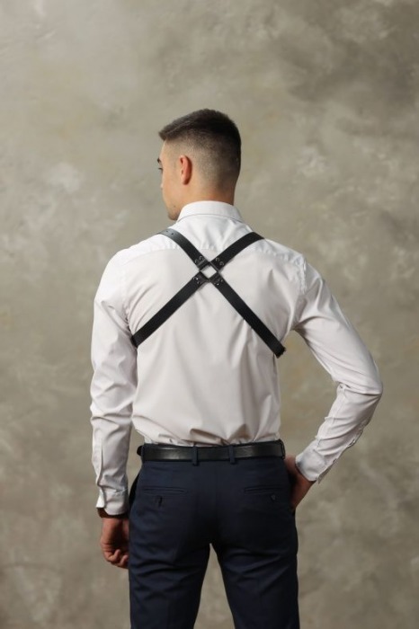 Черная мужская кожаная портупея №4 - БДСМ Арсенал - купить с доставкой в Барнауле